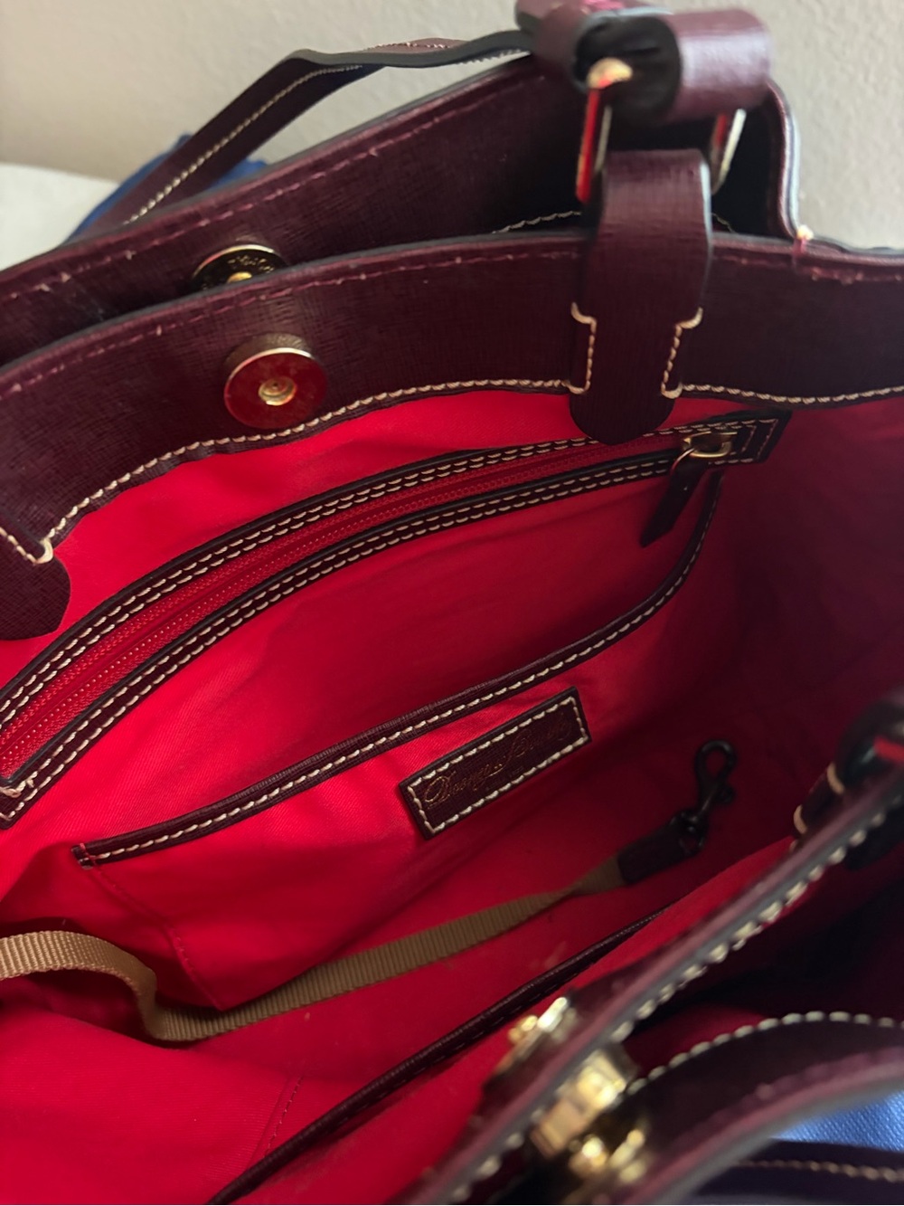 Dooney & Bourke Burgundy Leather Tote with Gold Hardware - Picture 4 of 4